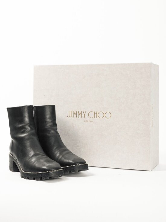 Jimmy Choo Mava 35 Black Smooth Leather Crystal-Trim Ankle Boots - Picture 11 of 11